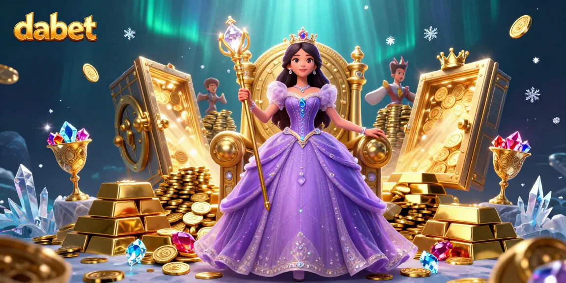 Dabet offers an enchanting gaming experience with a princess surrounded by treasures and casino elements.