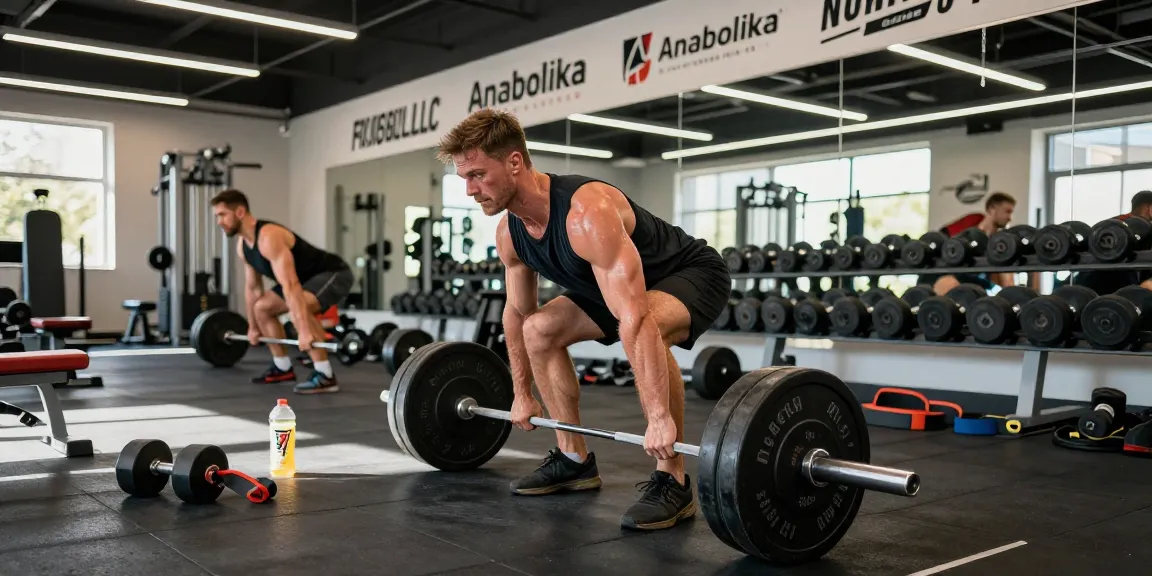 Anabolika Shop Deutschland - Bodybuilder hebt Gewichte in einem modernen Fitnessstudio und zeigt Engagement für Fitness.