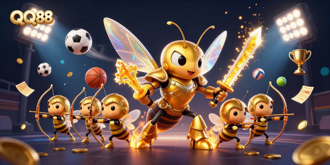Engage in interactive gaming at QQ88 with vibrant 3D characters competing amidst sports elements and prizes.
