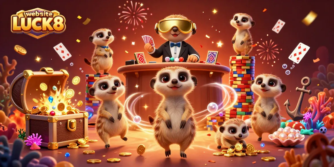 Engage with the vibrant website LUCK8 casino scene showcasing meerkats and dynamic gambling elements.