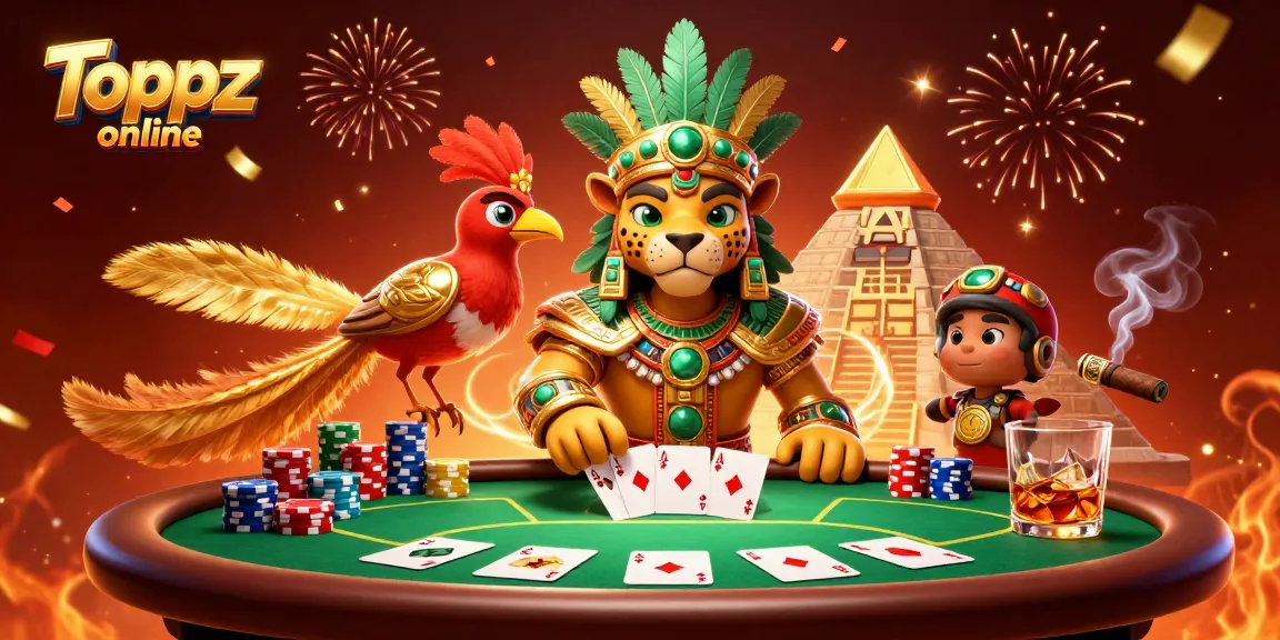 Experience the excitement at Toppz online with thrilling 3D casino characters amidst colorful gaming elements.