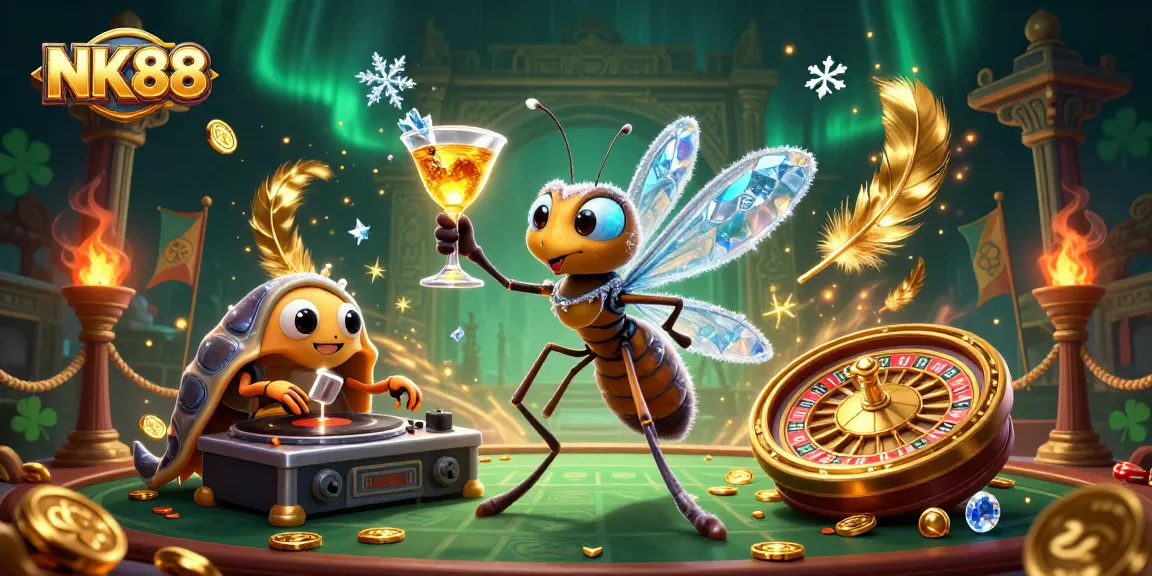 Experience the exciting world of NK88 with a lively casino mascot and vibrant gaming elements.
