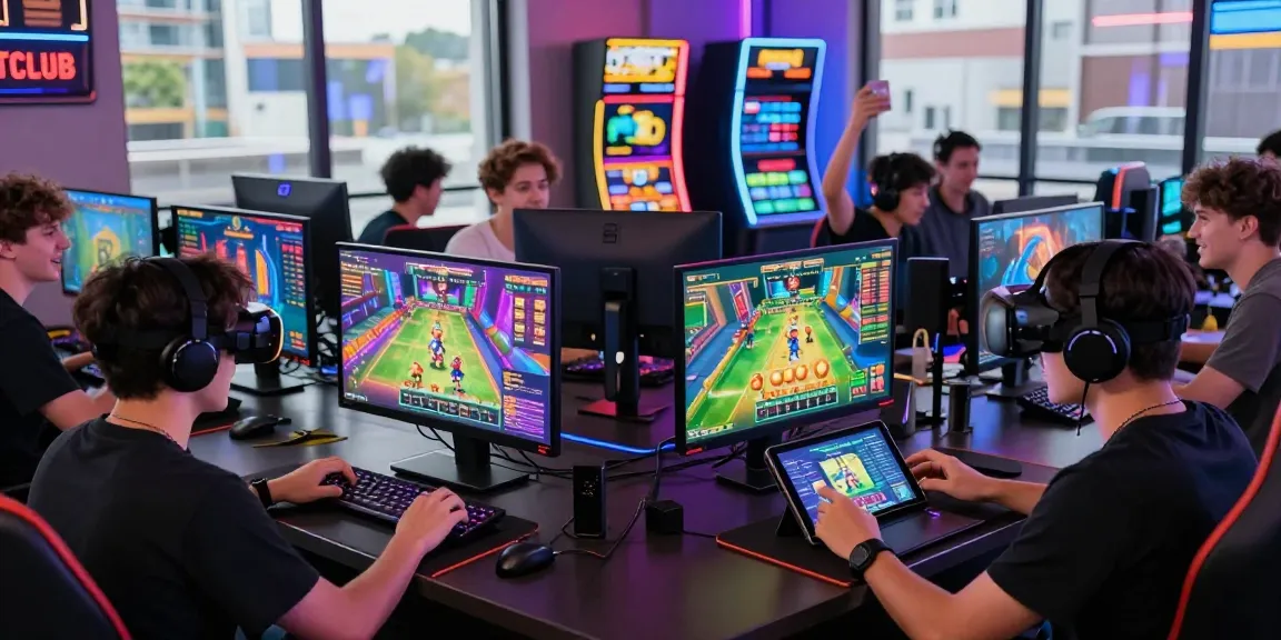 Engaging scene of players immersed in HITCLUB online gaming, showcasing vibrant devices and dynamic interactions.