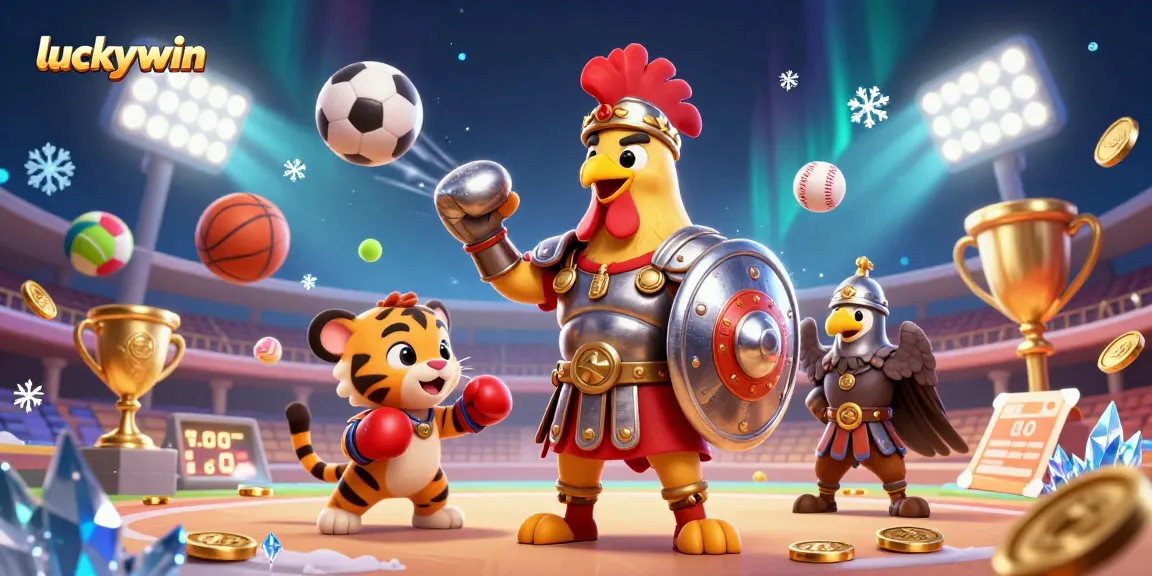 Engage in thrilling gameplay on luckywin, showcasing gladiator characters among vibrant casino elements.