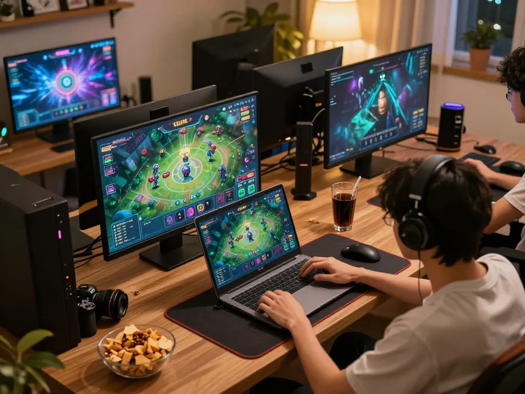 Player enjoys Tài Xỉu online on taixiuonlinego with immersive gaming setup and cozy ambiance.