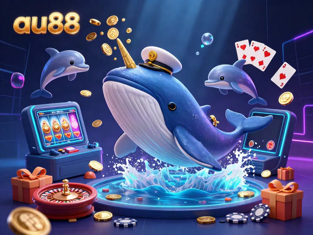 Experience thrilling wins at au88 with a vibrant underwater casino scene filled with playful characters and gambling elements.