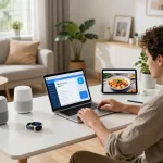 Smart tech gadgets displayed on a modern desk, highlighting a cozy tech-savvy workspace.