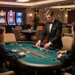 LC88 players strategizing bets at an upscale baccarat table in a premium casino.