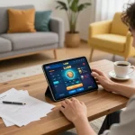 Engaging on Lu88 online gaming platform in a cozy home setup, highlighting responsible play.