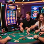 Giocatori impegnati in emozionanti giochi virtuali presso siti casino non AAMS con grafiche colorate e elementi interattivi.