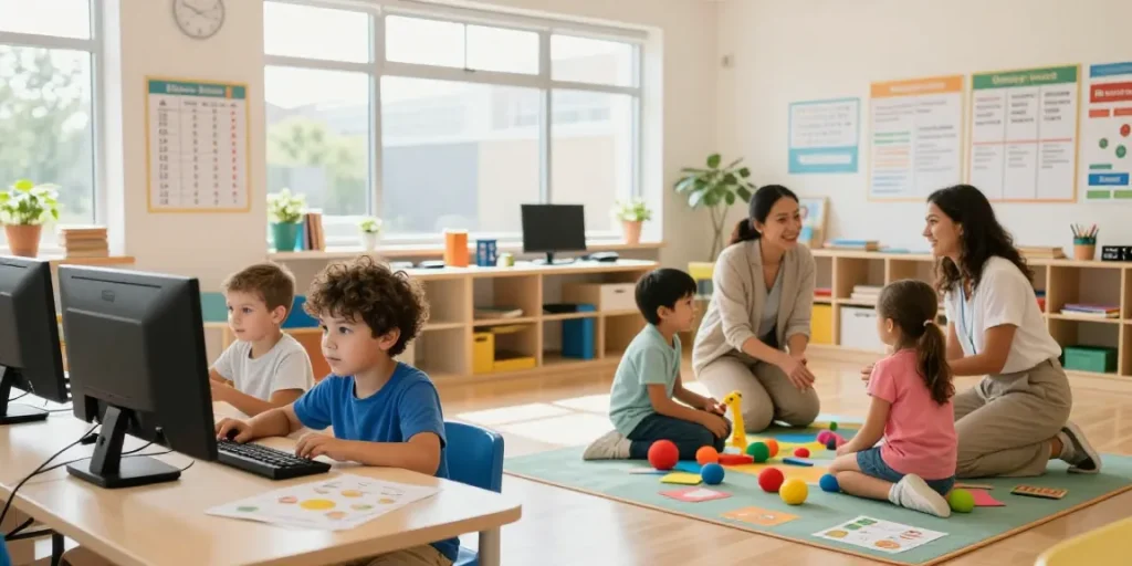 Interactive classroom at a high functioning autism school Burlington, fostering supportive learning.