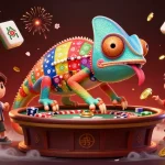 Experience OKVND's thrilling casino adventures with our vibrant 3D illustration of a chameleon casino owner.