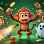 Experience the exciting world of Debet casino with a playful poltergeist and curious puppy in vibrant action.
