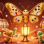 Spin in online casinos in Australia with golden moth and vibrant slot elements.