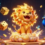 Experience thrilling action at Mansion88 with a roaring lion, golden dice, and vibrant casino elements.