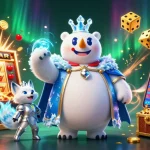 Experience the thrill of lolajack with a vibrant casino-themed 3D illustration featuring a polar bear king and gold symbols.