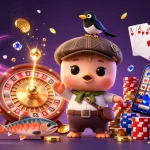 Win big with Link Sunwin in this vibrant 3D illustration depicting a cartoon casino scene.