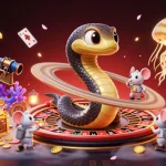 Engage with 抖阴官网 by betting on vibrant roulette segments amidst 3D cosmic characters and treasure.