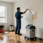 Water Damage Restoration West Vancouver emergency service technician assessing water damage with advanced equipment in a home