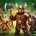 Spin the reels of Mb66 with a Viking and Valkyrie in a vibrant online casino illustration.