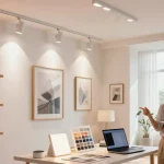 Banda LED și spoturi LED moderne într-un spațiu interior elegant
