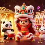 Experience thrilling wins at 11win with a vibrant slot game celebration featuring lions and treasures.